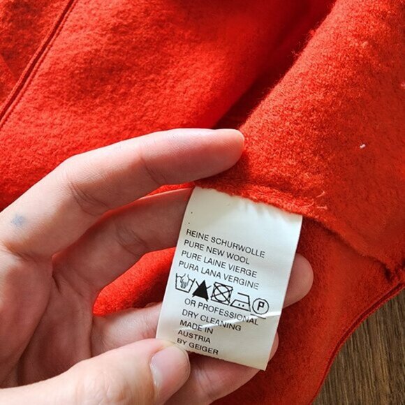 Vintage Geiger Orange Red Boiled Wool Sweater Cardigan Jacket - Picture 8 of 9